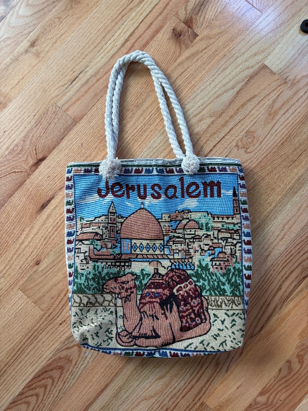 Jerusalem Tapestry Tote Bag with Rope Handles